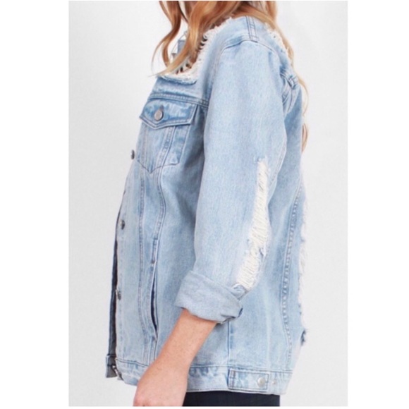 BOOM BOOM JEANS Destroyed Distressed Denim Jacket L - Picture 9 of 16